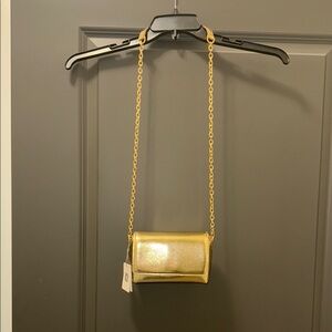 Metallic Gold Crossbody Bag with Chain Strap